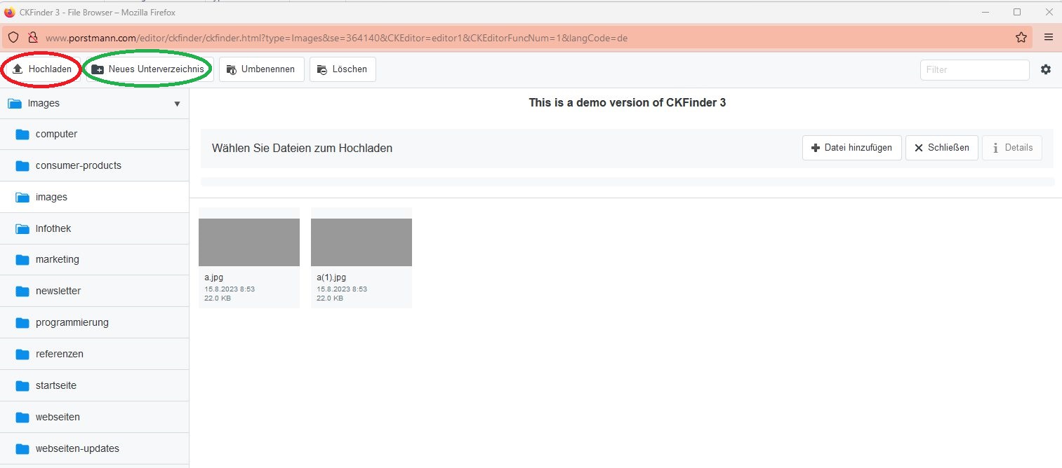 CKfinder Bilder hochladen