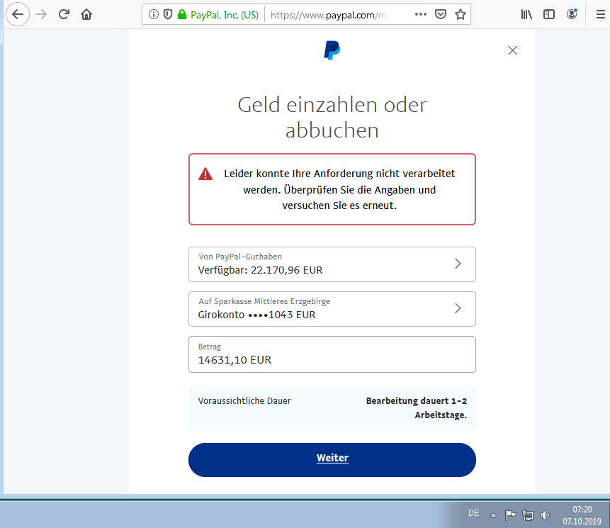 PayPal geht nicht