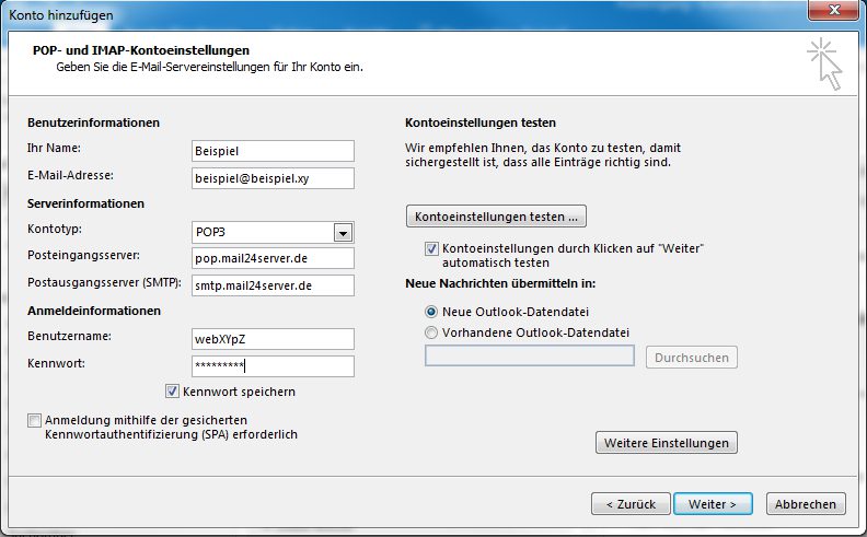 POP- und IMAP-Kontoeinstellungen