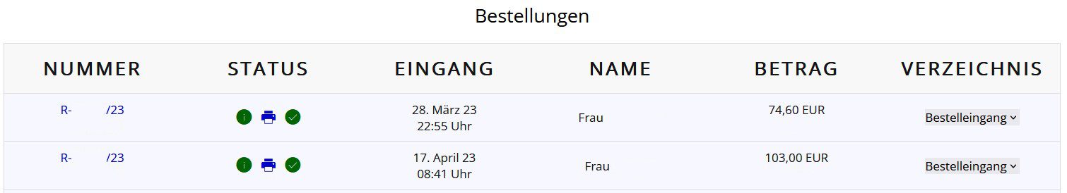 neues Design Bestelleingang