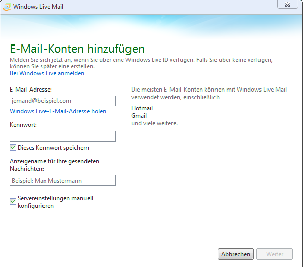 WindowsLiveMail Erstkonfiguration Bild 1