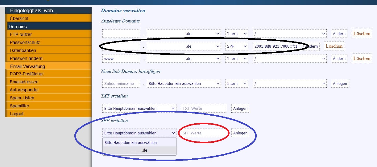 Hosting-Account SPF eintragen