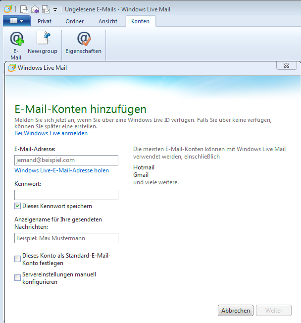 WindowsLiveMail Hinzuf�gen Bild 3