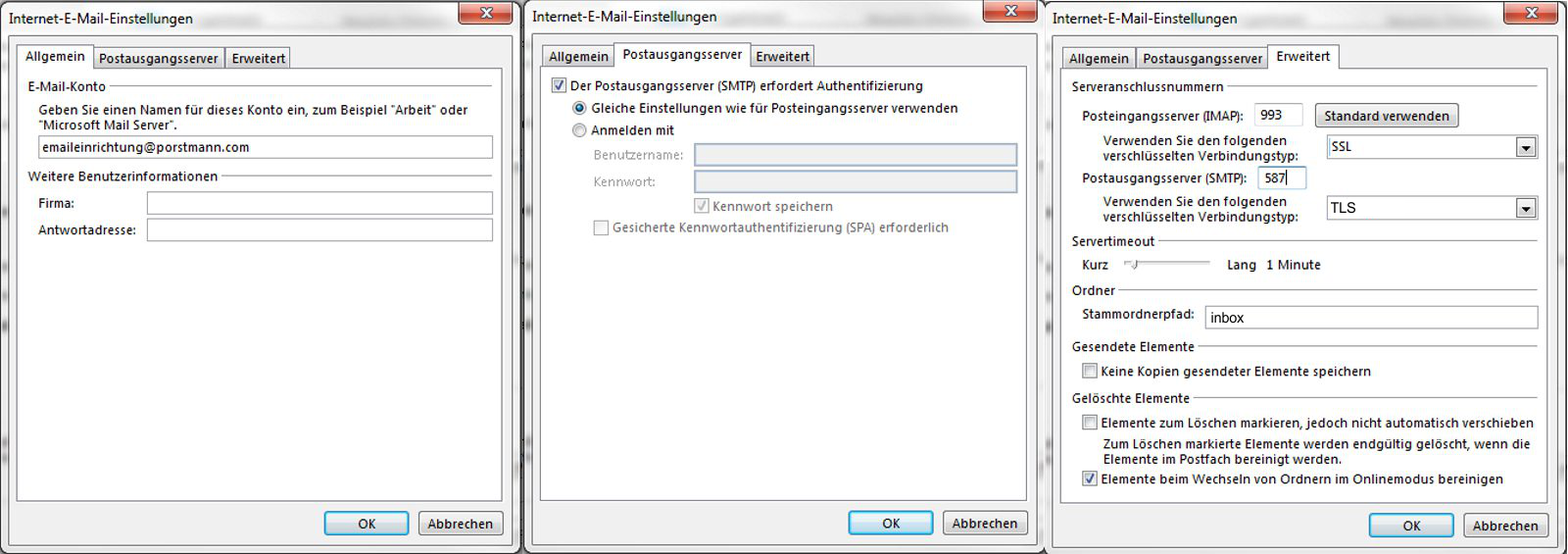 Outlook IMAP-Einstellungen