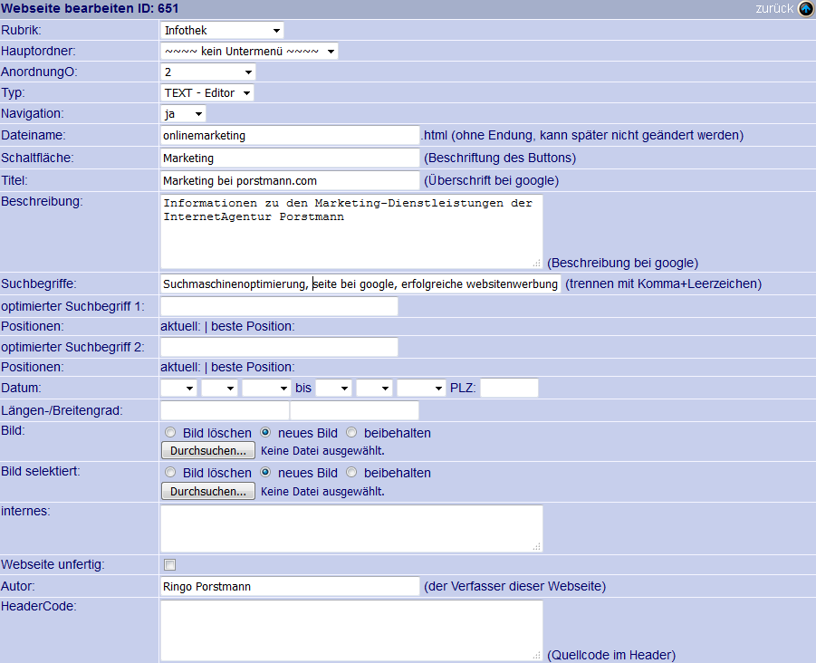 Webseiten-Bearbeitungsmodus